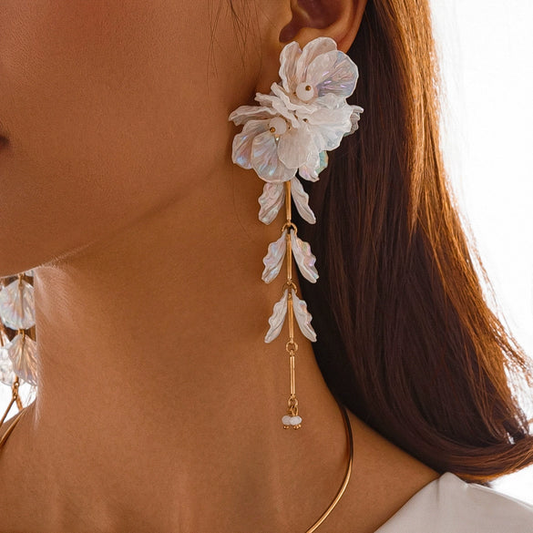 Jewelry Plastic Simple Flower Tassel Scallop Earrings Electroplating For Women