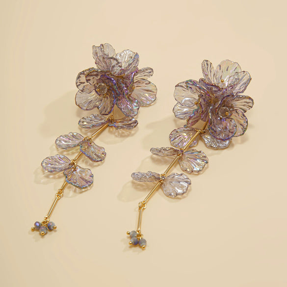 Jewelry Plastic Simple Flower Tassel Scallop Earrings Electroplating For Women