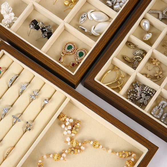 Jewelry Plate Walnut Wood Geometric Shape Splicing Highend Style For Jewelry Display And Storage