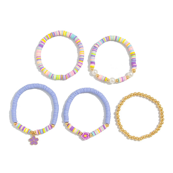 Jewelry Polymer Clay Alloy Imitation Pearl Bracelet Set With Letter Shape And Electroplating Process In Vacation Style