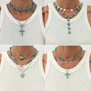 Jewelry Punk Alloy Imitation Turquoise Animal Zodiac Geometric Pendant Necklace With Iron Chain Electroplating