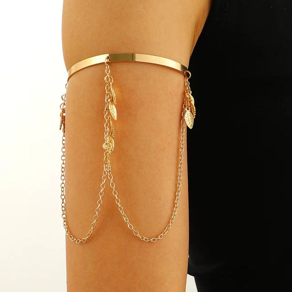 Jewelry Punk Arm Chain Metal Hanging Chain Tassel Arm Ring Electroplated With Shells Love Leaves Pattern Unisex