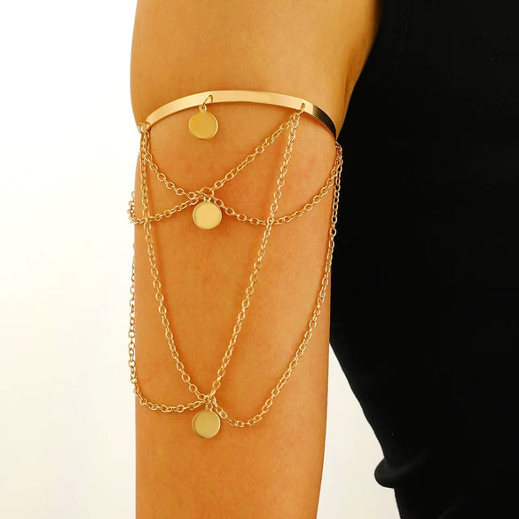 Jewelry Punk Arm Chain Metal Hanging Chain Tassel Arm Ring Electroplated With Shells Love Leaves Pattern Unisex
