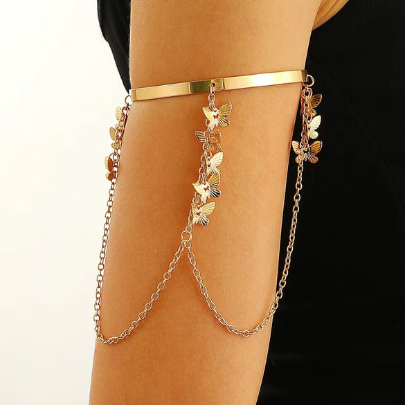 Jewelry Punk Arm Chain Metal Hanging Chain Tassel Arm Ring Electroplated With Shells Love Leaves Pattern Unisex