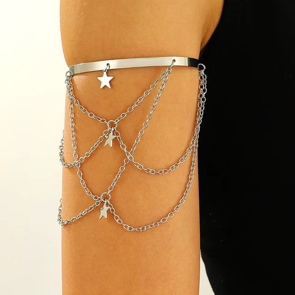 Jewelry Punk Arm Chain Metal Hanging Chain Tassel Arm Ring Electroplated With Shells Love Leaves Pattern Unisex