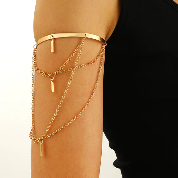 Jewelry Punk Arm Chain Metal Hanging Chain Tassel Arm Ring Electroplated With Shells Love Leaves Pattern Unisex