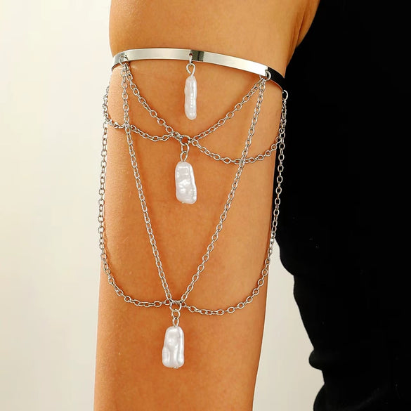Jewelry Punk Arm Chain Metal Hanging Chain Tassel Arm Ring Electroplated With Shells Love Leaves Pattern Unisex