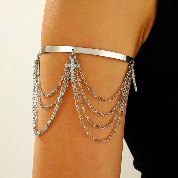 Jewelry Punk Arm Chain Metal Hanging Chain Tassel Arm Ring Electroplated With Shells Love Leaves Pattern Unisex