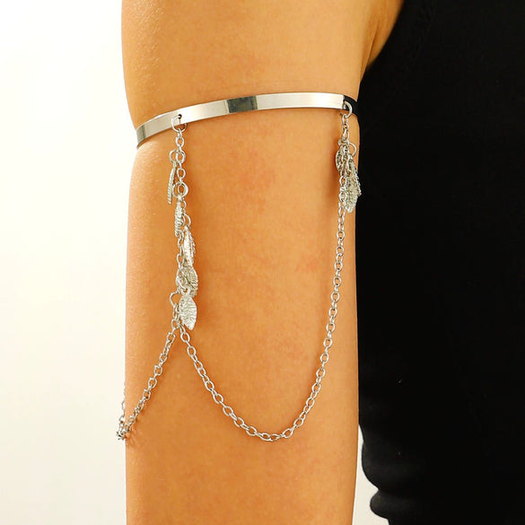 Jewelry Punk Arm Chain Metal Hanging Chain Tassel Arm Ring Electroplated With Shells Love Leaves Pattern Unisex
