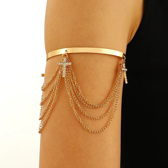 Jewelry Punk Arm Chain Metal Hanging Chain Tassel Arm Ring Electroplated With Shells Love Leaves Pattern Unisex
