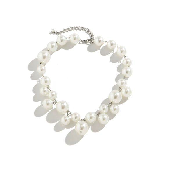 Jewelry Punk Creative Round Bead Imitation Pearl Tassel Necklace Metal Ball Chain Geometric Style Electroplating