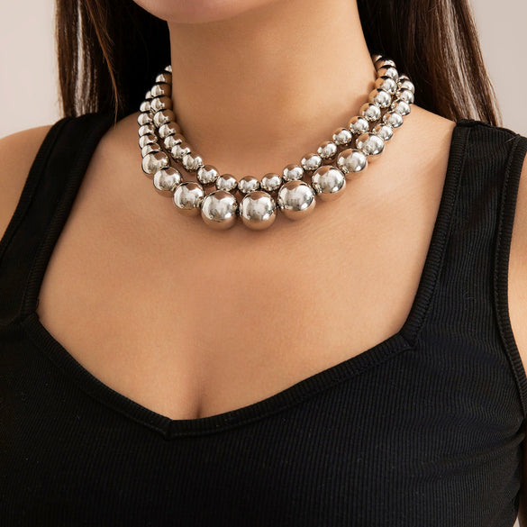 Jewelry Punk Exaggerated Metal Bead Imitation Pearl Necklace Choker With Geometric Pattern And Electroplating Treatment
