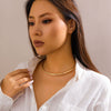 Jewelry Punk Glossy Metal Imitation Pearl Geometric Electroplating Ring And Clavicle Chain Necklace
