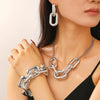 Jewelry Punk Hiphop Exaggerated Geometric Ccb Chain Earrings Bracelet Necklace Set Electroplated