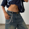Jewelry Punk Hiphop Style Alloy Imitation Pearl Acrylic Diamond Cross Multiple Circles Pants Chain For Female Cowboy Style