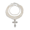 Jewelry Punk Imitation Pearl Alloy Geometric Cross Clavicle Chain Necklace For Women Electroplated