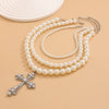 Jewelry Punk Imitation Pearl Alloy Geometric Cross Clavicle Chain Necklace For Women Electroplated