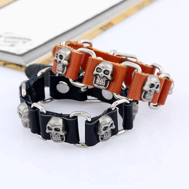 Jewelry Punk Leather Bracelet Alloy Skull Leather Cowhide Bracelet