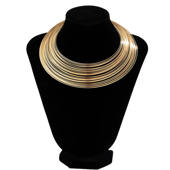 Jewelry Punk Metal Collar Multilayer Open Ring Choker Necklace Iron Geometric Style
