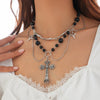 Jewelry Punk Metal Cross Imitation Pearl Tassel Bow Necklace Alloy Iron Chain Electroplating For Women