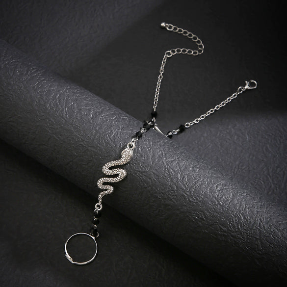 Jewelry Punk Snakeshaped Metal Crystal Finger And Back Chain Bracelet Electroplated Alloy