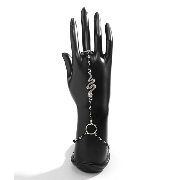 Jewelry Punk Snakeshaped Metal Crystal Finger And Back Chain Bracelet Electroplated Alloy
