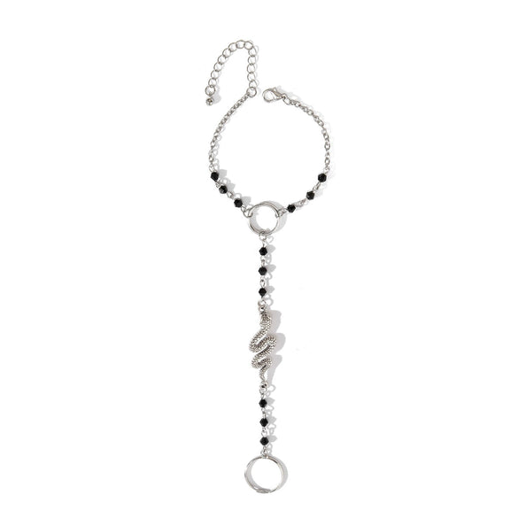 Jewelry Punk Snakeshaped Metal Crystal Finger And Back Chain Bracelet Electroplated Alloy