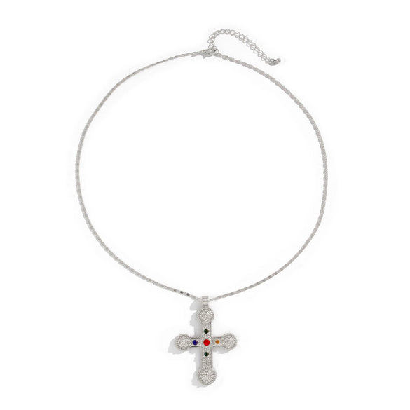 Jewelry Punk Style Alloy And Copper Clavicle Chain With Geometric Cross Pendant Electroplated
