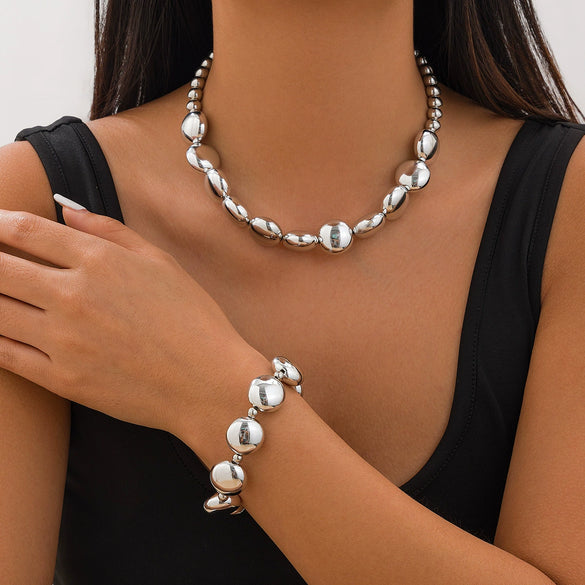 Jewelry Punk Style Geometric Flat Round Bead Clavicle Chain Ccb Material Electroplated Women's Necklace
