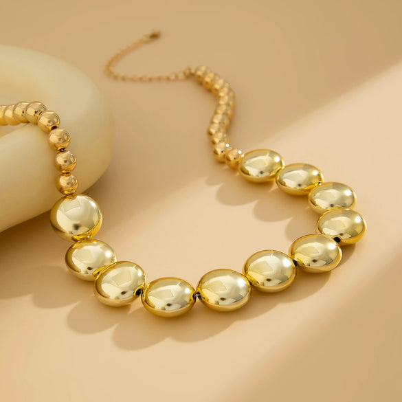 Jewelry Punk Style Geometric Flat Round Bead Clavicle Chain Ccb Material Electroplated Women's Necklace