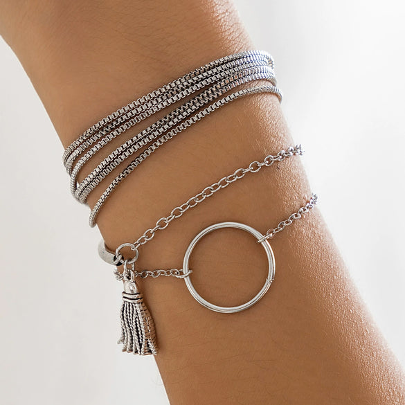 Jewelry Punk Style Hip Hop Multi Layer Bracelet And Geometric Ring Alloy Electroplating For Women