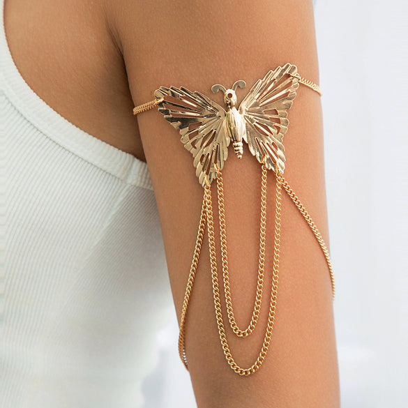 Jewelry Punk Style Iron Butterfly And Chain Arm Bracelet With Electroplating