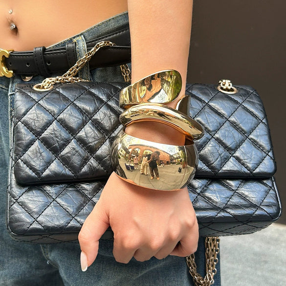 Jewelry Punk Style Irregular Wide Alloy Bracelet Suit With Electroplating