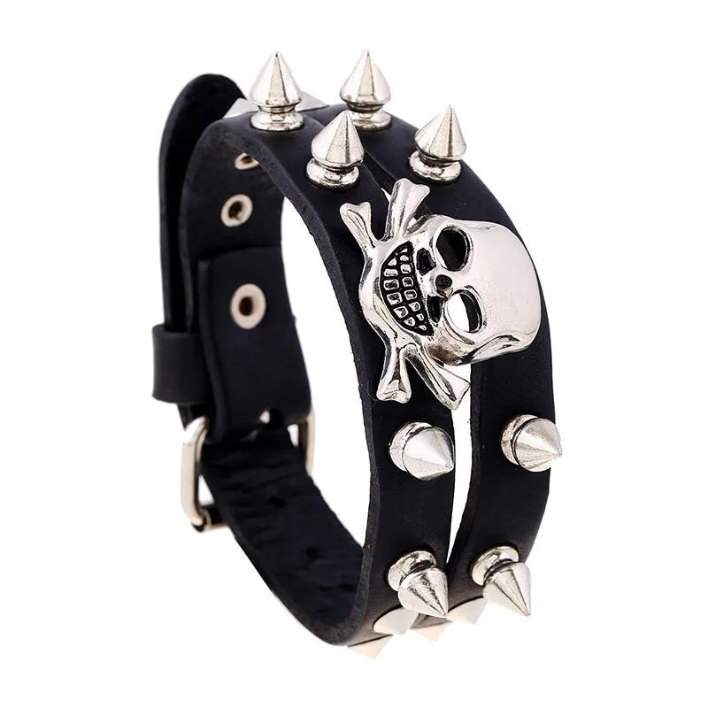 Jewelry Punk Vintage Leather Bracelet Men'S Bracelet Wide Leather Skull Leather Bracelet