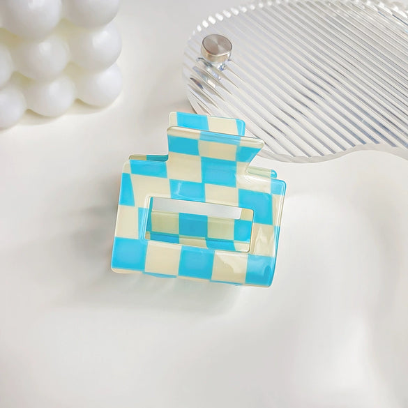 Jewelry Pvc Simple Checkerboard Handmade Hair Grab Clip For Women