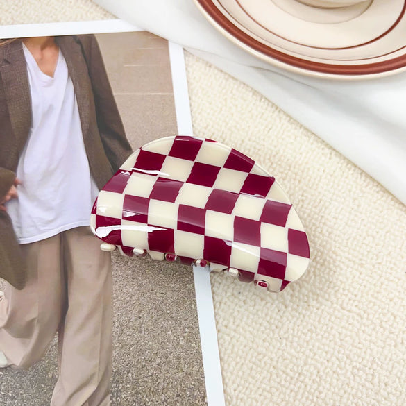 Jewelry Pvc Simple Checkerboard Handmade Hair Grab Clip For Women