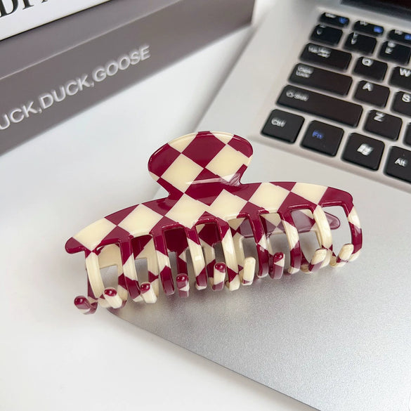 Jewelry Pvc Simple Checkerboard Handmade Hair Grab Clip For Women