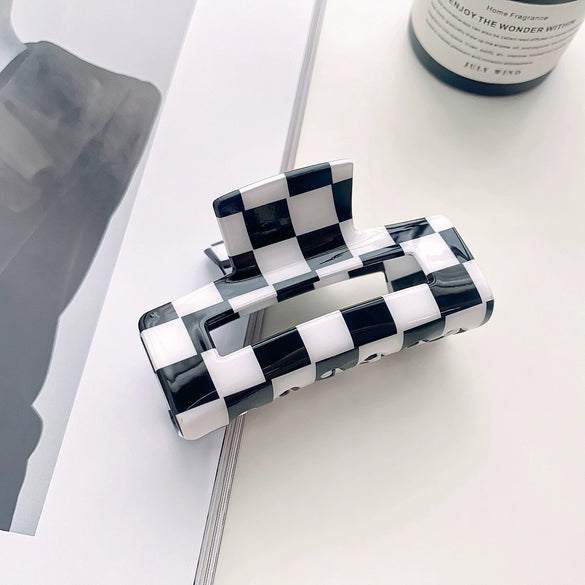 Jewelry Pvc Simple Checkerboard Handmade Hair Grab Clip For Women