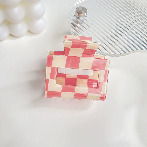 Jewelry Pvc Simple Checkerboard Handmade Hair Grab Clip For Women