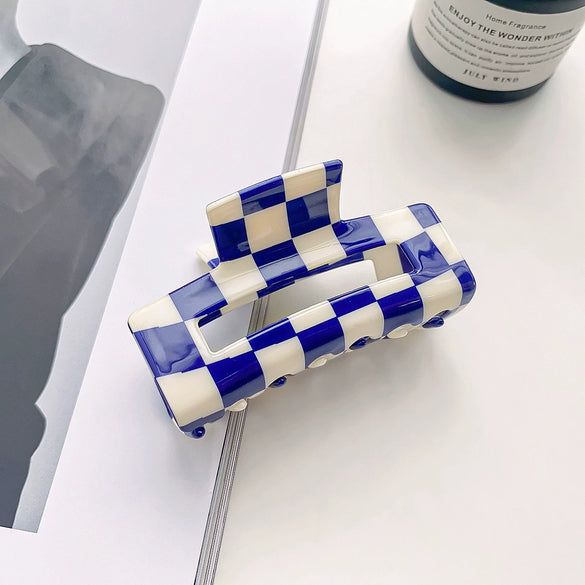 Jewelry Pvc Simple Checkerboard Handmade Hair Grab Clip For Women