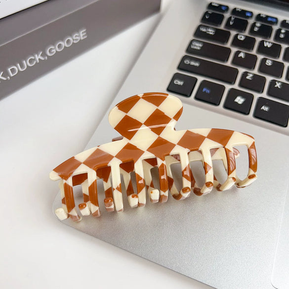 Jewelry Pvc Simple Checkerboard Handmade Hair Grab Clip For Women