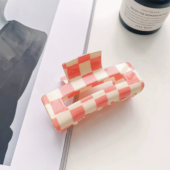 Jewelry Pvc Simple Checkerboard Handmade Hair Grab Clip For Women