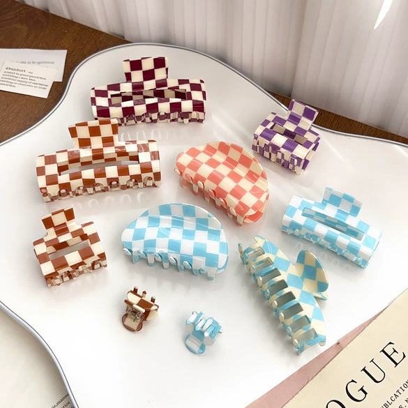 Jewelry Pvc Simple Checkerboard Handmade Hair Grab Clip For Women