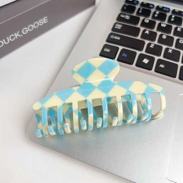 Jewelry Pvc Simple Checkerboard Handmade Hair Grab Clip For Women