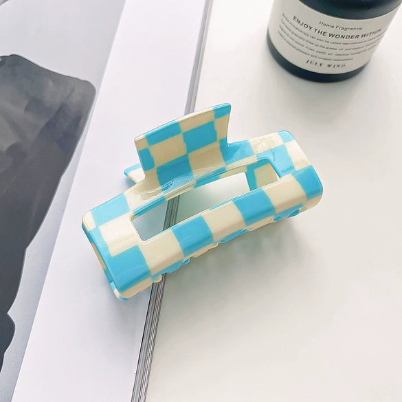 Jewelry Pvc Simple Checkerboard Handmade Hair Grab Clip For Women