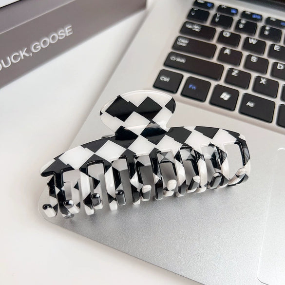 Jewelry Pvc Simple Checkerboard Handmade Hair Grab Clip For Women