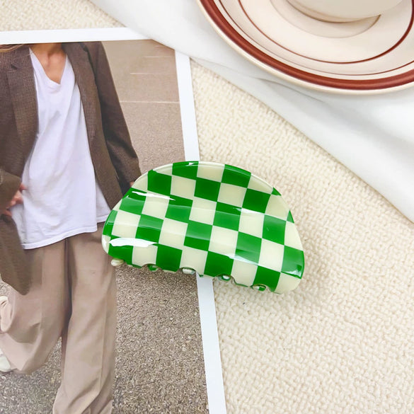 Jewelry Pvc Simple Checkerboard Handmade Hair Grab Clip For Women