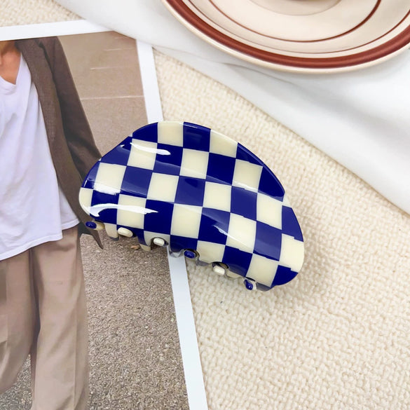 Jewelry Pvc Simple Checkerboard Handmade Hair Grab Clip For Women