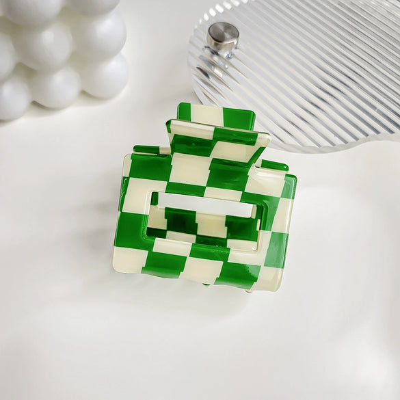 Jewelry Pvc Simple Checkerboard Handmade Hair Grab Clip For Women