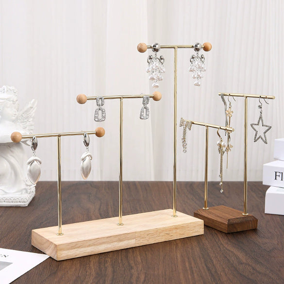 Jewelry Rack Metal And Walnut Highend T Shape Splicing Earrings Display Props